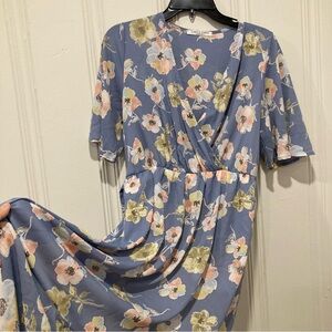 Modest light blue midi dress short sleeve